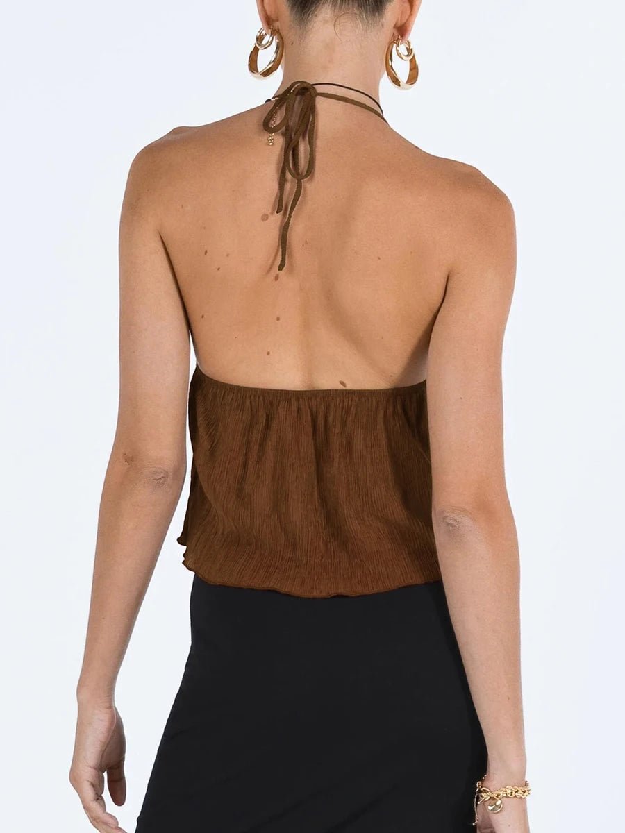 Women Sexy Halterneck Crop Tops Chic Summer Solid Color Bandage Open Front Backless Sleeveless Tank Tops for Club Streetwear Y2K - MAGUSTA BEAUTY
