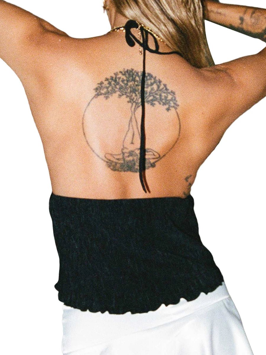 Women Sexy Halterneck Crop Tops Chic Summer Solid Color Bandage Open Front Backless Sleeveless Tank Tops for Club Streetwear Y2K - MAGUSTA BEAUTY