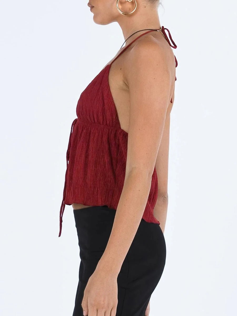 Women Sexy Halterneck Crop Tops Chic Summer Solid Color Bandage Open Front Backless Sleeveless Tank Tops for Club Streetwear Y2K - MAGUSTA BEAUTY