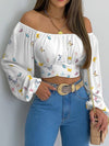 Women Sexy Off Shoulder Printing Blouses Chic and Elegant Lantern Long Sleeve Lace Up Bow Cropped Tops Casual Slim Shirts 2023 - MAGUSTA BEAUTY