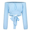 Women Sexy Off Shoulder Printing Blouses Chic and Elegant Lantern Long Sleeve Lace Up Bow Cropped Tops Casual Slim Shirts 2023 - MAGUSTA BEAUTY