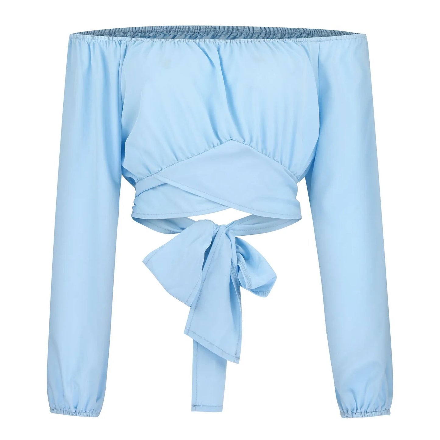 Women Sexy Off Shoulder Printing Blouses Chic and Elegant Lantern Long Sleeve Lace Up Bow Cropped Tops Casual Slim Shirts 2023 - MAGUSTA BEAUTY