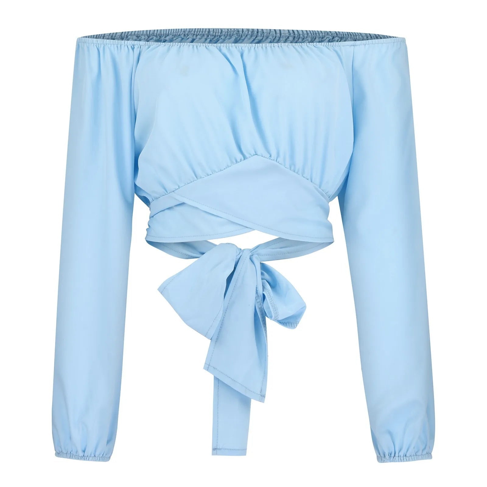 Women Sexy Off Shoulder Printing Blouses Chic and Elegant Lantern Long Sleeve Lace Up Bow Cropped Tops Casual Slim Shirts 2023 - MAGUSTA BEAUTY