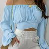 Women Sexy Off Shoulder Printing Blouses Chic and Elegant Lantern Long Sleeve Lace Up Bow Cropped Tops Casual Slim Shirts 2023 - MAGUSTA BEAUTY