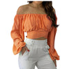 Women Sexy Off Shoulder Printing Blouses Chic and Elegant Lantern Long Sleeve Lace Up Bow Cropped Tops Casual Slim Shirts 2023 - MAGUSTA BEAUTY