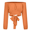 Women Sexy Off Shoulder Printing Blouses Chic and Elegant Lantern Long Sleeve Lace Up Bow Cropped Tops Casual Slim Shirts 2023 - MAGUSTA BEAUTY