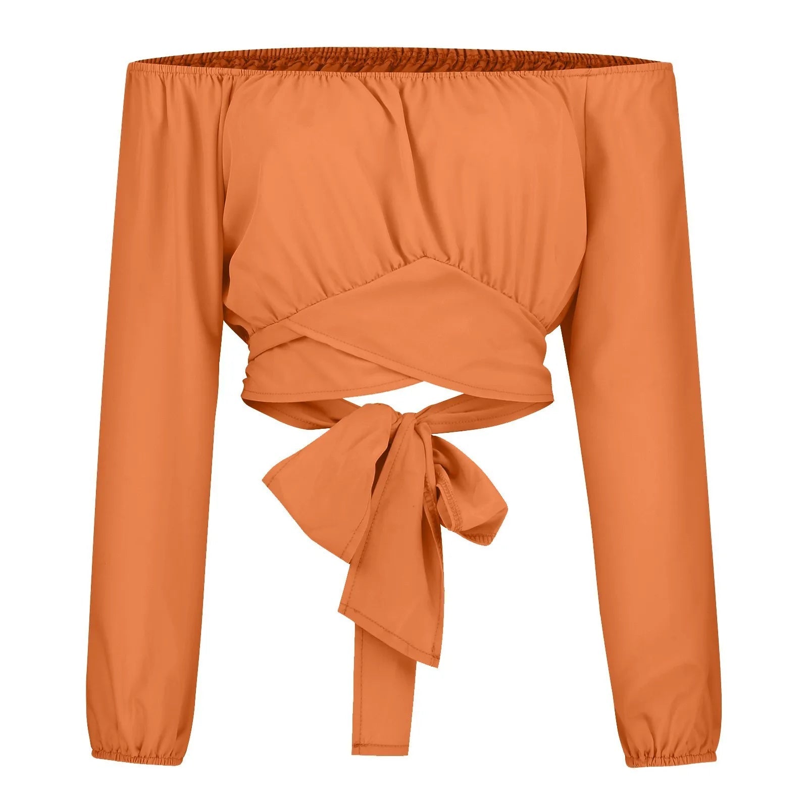 Women Sexy Off Shoulder Printing Blouses Chic and Elegant Lantern Long Sleeve Lace Up Bow Cropped Tops Casual Slim Shirts 2023 - MAGUSTA BEAUTY