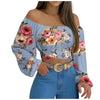 Women Sexy Off Shoulder Printing Blouses Chic and Elegant Lantern Long Sleeve Lace Up Bow Cropped Tops Casual Slim Shirts 2023 - MAGUSTA BEAUTY