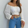 Women Sexy Off Shoulder Printing Blouses Chic and Elegant Lantern Long Sleeve Lace Up Bow Cropped Tops Casual Slim Shirts 2023 - MAGUSTA BEAUTY