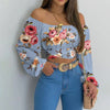 Women Sexy Off Shoulder Printing Blouses Chic and Elegant Lantern Long Sleeve Lace Up Bow Cropped Tops Casual Slim Shirts 2023 - MAGUSTA BEAUTY