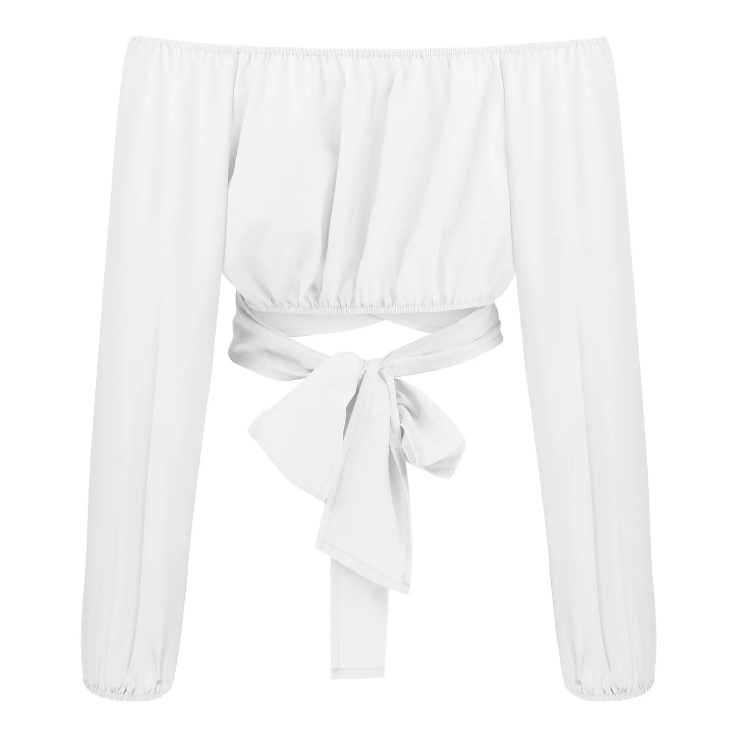 Women Sexy Off Shoulder Printing Blouses Chic and Elegant Lantern Long Sleeve Lace Up Bow Cropped Tops Casual Slim Shirts 2023 - MAGUSTA BEAUTY