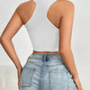 Women Sexy Shoulder Off Asymmetrical Turtleneck Neck Knit Crop Top Femme Cut Out Backless Rib - Knit Stretch Sleeveless Sweater - MAGUSTA BEAUTY
