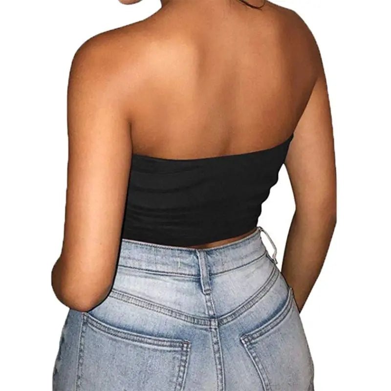 Women Sexy Strapless Off Shoulder Crop Tube Top Solid Color Stretchy Bandeau Seamless Casual Basic Breast Wrap No-Padded Bra - MAGUSTA BEAUTY