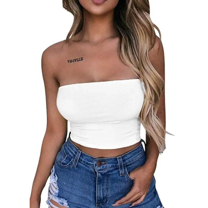 Women Sexy Strapless Off Shoulder Crop Tube Top Solid Color Stretchy Bandeau Seamless Casual Basic Breast Wrap No-Padded Bra - MAGUSTA BEAUTY