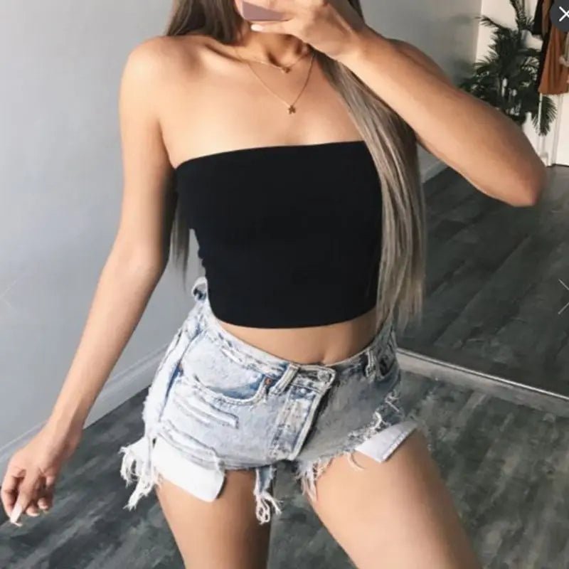 Women Sexy Strapless Off Shoulder Crop Tube Top Solid Color Stretchy Bandeau Seamless Casual Basic Breast Wrap No-Padded Bra - MAGUSTA BEAUTY