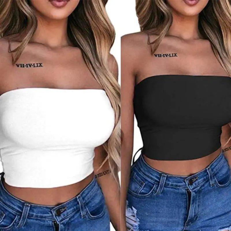 Women Sexy Strapless Off Shoulder Crop Tube Top Solid Color Stretchy Bandeau Seamless Casual Basic Breast Wrap No-Padded Bra - MAGUSTA BEAUTY