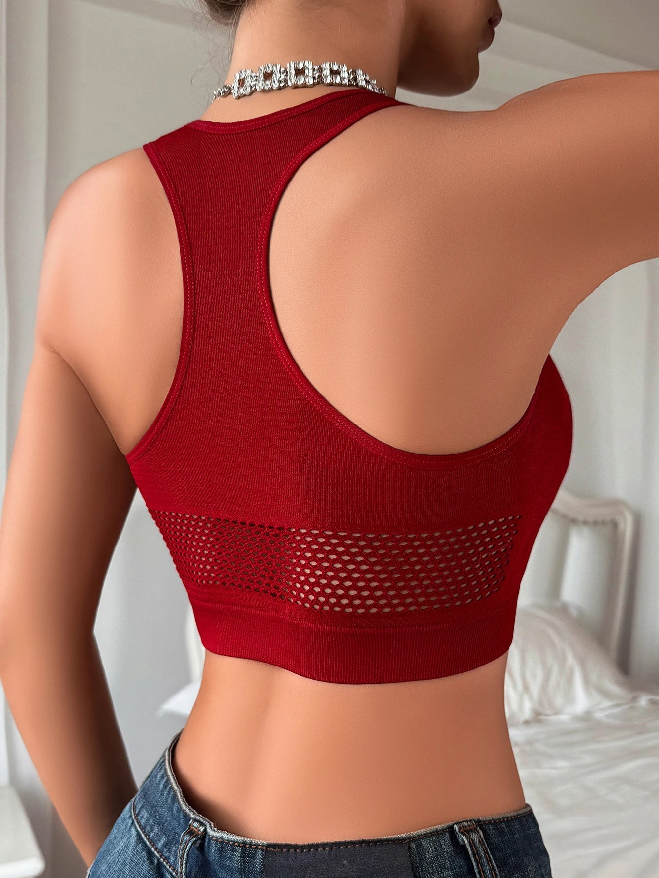 Women Sexy Tank Tops Fishnet Hollow Out Sports Off Shoulder Crop Top Female Outwear Stretch Comfortable Casual Tanks Chic Vest - MAGUSTA BEAUTY