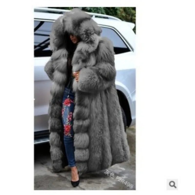 Women Solid Plush Warm Cardigan Coat Autumn Winter Faux Fur Large Coat Women's Casual Long Sleeve Hooded Faux Fur Coat - MAGUSTA BEAUTY