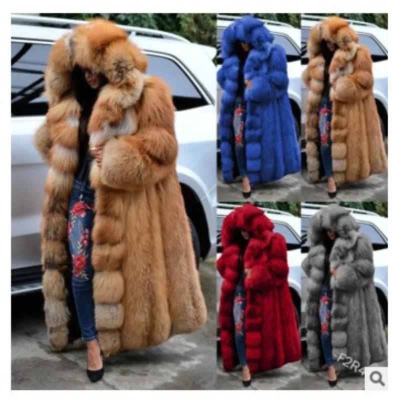 Women Solid Plush Warm Cardigan Coat Autumn Winter Faux Fur Large Coat Women's Casual Long Sleeve Hooded Faux Fur Coat - MAGUSTA BEAUTY