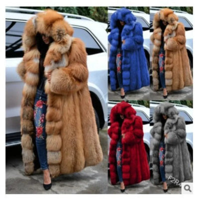 Women Solid Plush Warm Cardigan Coat Autumn Winter Faux Fur Large Coat Women's Casual Long Sleeve Hooded Faux Fur Coat - MAGUSTA BEAUTY