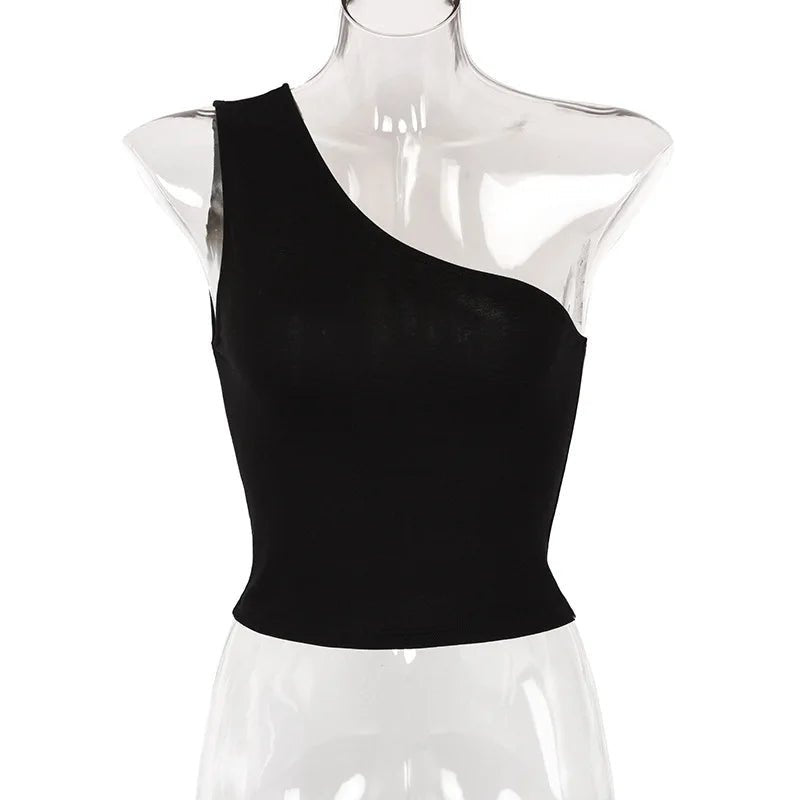 Women Sports Tank Tops Sexy Crop Tops Vest Casual Female One Shoulder Summer Outfits Tops Fitness Elastic - MAGUSTA BEAUTY