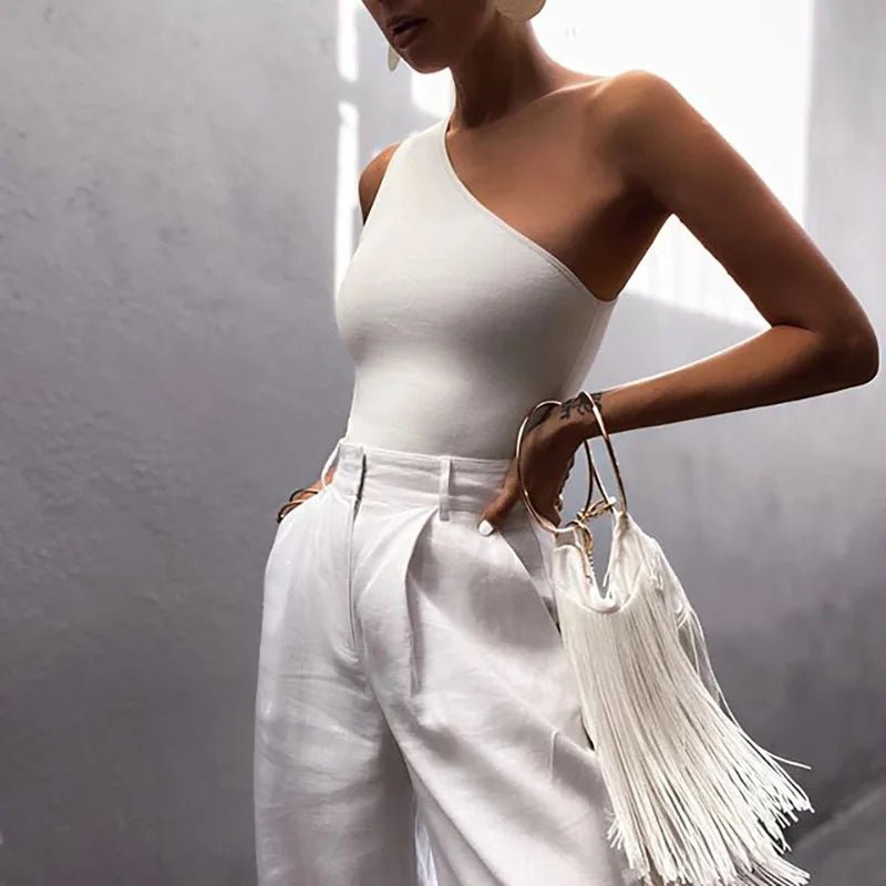 Women Sports Tank Tops Sexy Crop Tops Vest Casual Female One Shoulder Summer Outfits Tops Fitness Elastic - MAGUSTA BEAUTY