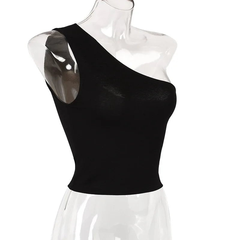 Women Sports Tank Tops Sexy Crop Tops Vest Casual Female One Shoulder Summer Outfits Tops Fitness Elastic - MAGUSTA BEAUTY