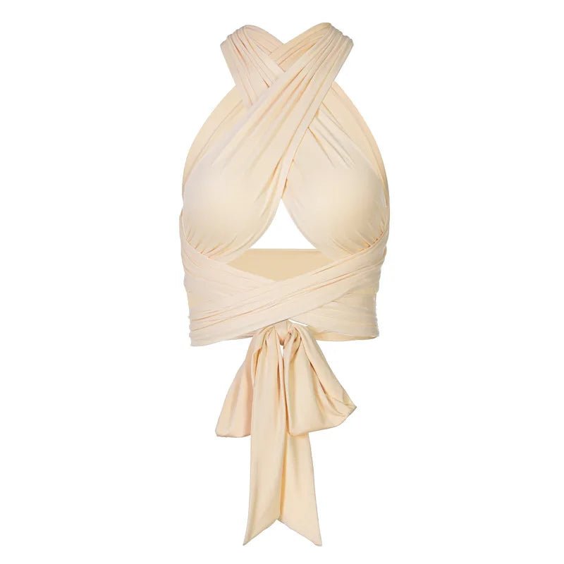 Women Strappy Cross Over Front Cut Out Halter Neck Sleeveless Backless Wrap Crop Top Bandage Vest Summer Sexy Tops Woman Clothes - MAGUSTA BEAUTY