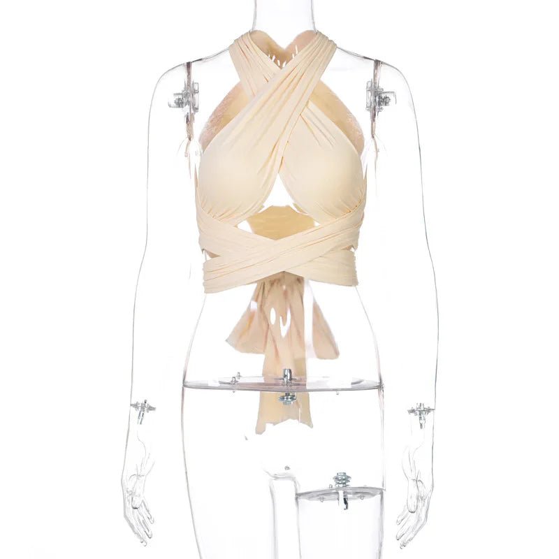 Women Strappy Cross Over Front Cut Out Halter Neck Sleeveless Backless Wrap Crop Top Bandage Vest Summer Sexy Tops Woman Clothes - MAGUSTA BEAUTY