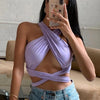 Women Strappy Cross Over Front Cut Out Halter Neck Sleeveless Backless Wrap Crop Top Bandage Vest Summer Sexy Tops Woman Clothes - MAGUSTA BEAUTY