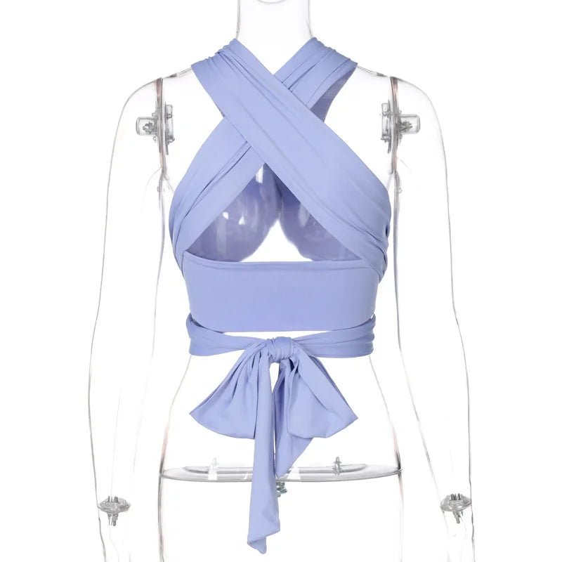 Women Strappy Cross Over Front Cut Out Halter Neck Sleeveless Backless Wrap Crop Top Bandage Vest Summer Sexy Tops Woman Clothes - MAGUSTA BEAUTY