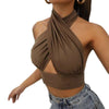 Women Summer Tank Tops Solid Cross Halter Camis Backless Crop Tops Female Camisole Cropped Top Slim Sleeveless Streetwear - MAGUSTA BEAUTY