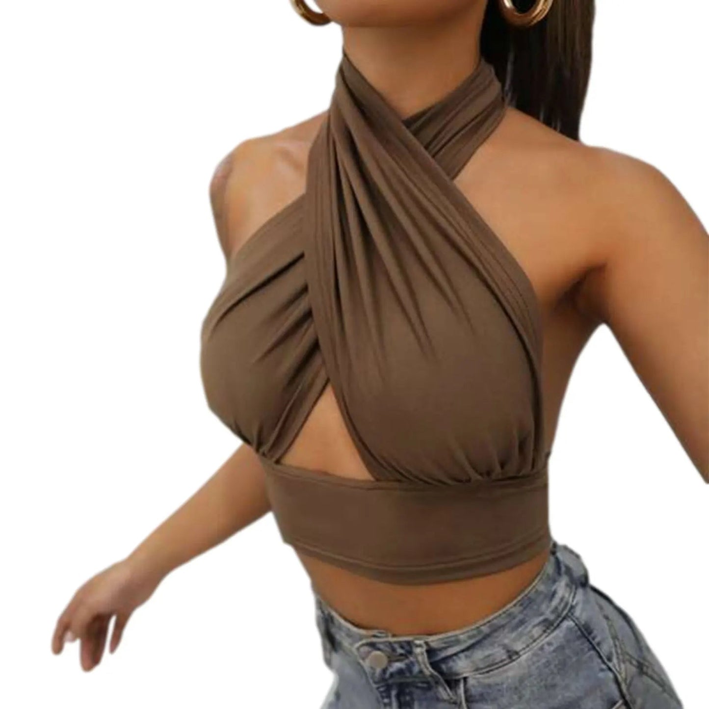 Women Summer Tank Tops Solid Cross Halter Camis Backless Crop Tops Female Camisole Cropped Top Slim Sleeveless Streetwear - MAGUSTA BEAUTY