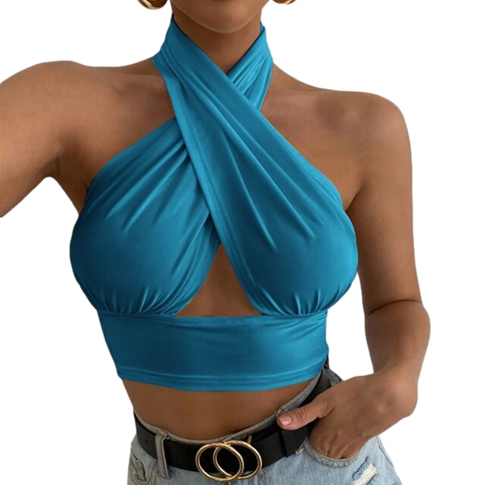 Women Summer Tank Tops Solid Cross Halter Camis Backless Crop Tops Female Camisole Cropped Top Slim Sleeveless Streetwear - MAGUSTA BEAUTY