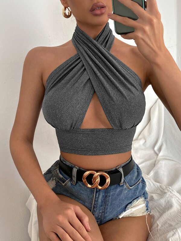 Women Summer Tank Tops Solid Cross Halter Camis Backless Crop Tops Female Camisole Cropped Top Slim Sleeveless Streetwear - MAGUSTA BEAUTY