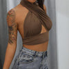 Women Summer Tank Tops Solid Cross Halter Camis Backless Crop Tops Female Camisole Cropped Top Slim Sleeveless Streetwear - MAGUSTA BEAUTY
