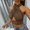 Women Summer Tank Tops Solid Cross Halter Camis Backless Crop Tops Female Camisole Cropped Top Slim Sleeveless Streetwear - MAGUSTA BEAUTY
