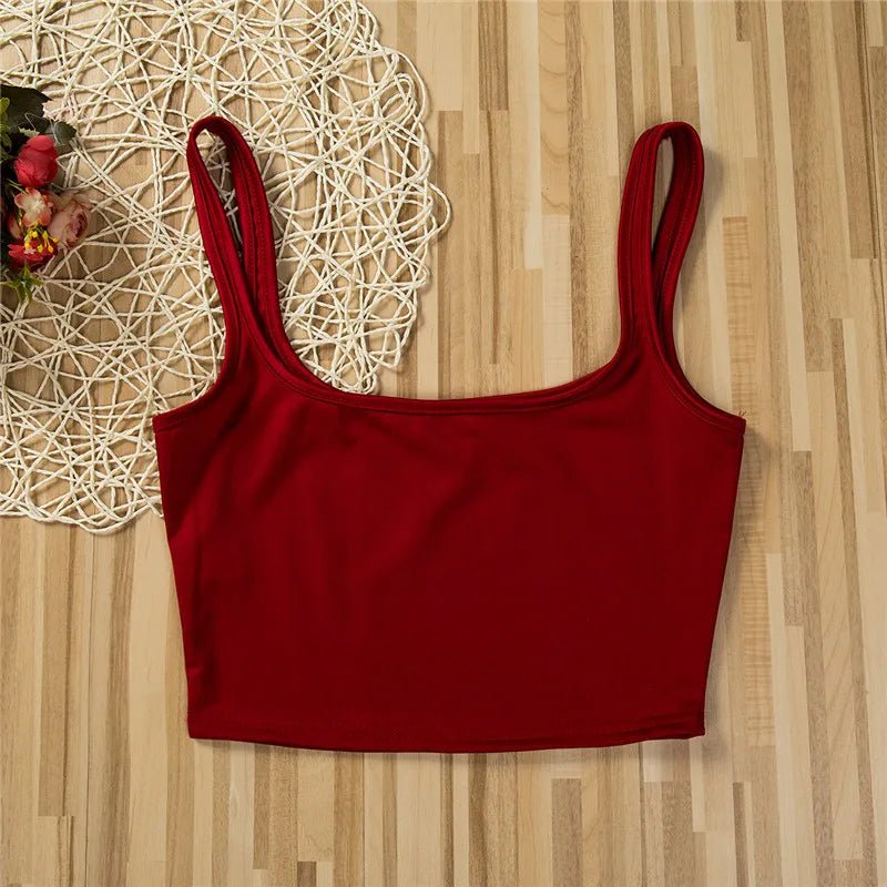 Women Tanks Vest Crop Tops Summer Sleeveless Slash Neck Tanks For Women Solid White Red Strap Sports Tank Tops Lady - MAGUSTA BEAUTY