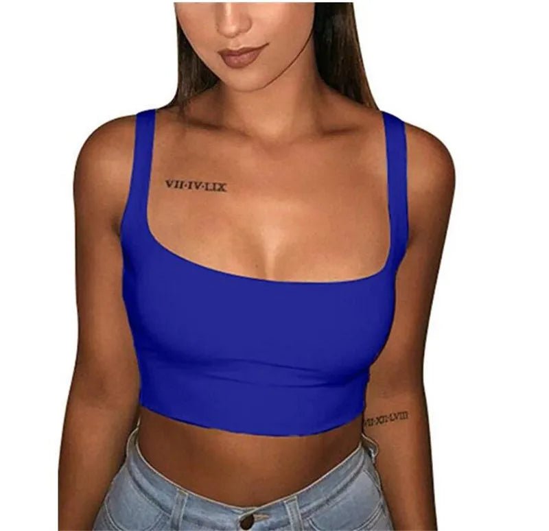 Women Tanks Vest Crop Tops Summer Sleeveless Slash Neck Tanks For Women Solid White Red Strap Sports Tank Tops Lady - MAGUSTA BEAUTY