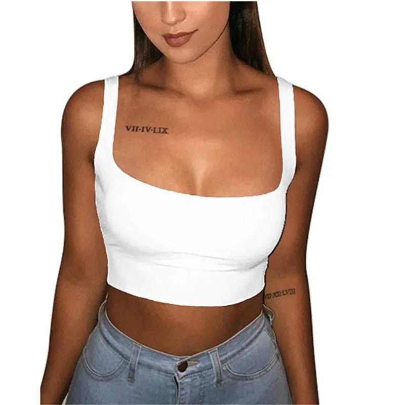 Women Tanks Vest Crop Tops Summer Sleeveless Slash Neck Tanks For Women Solid White Red Strap Sports Tank Tops Lady - MAGUSTA BEAUTY