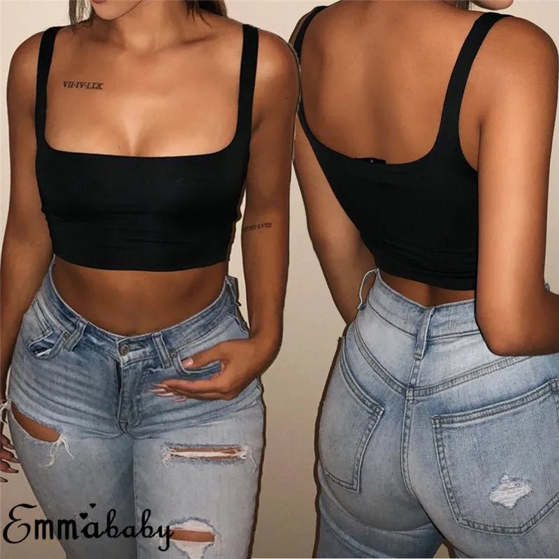 Women Tanks Vest Crop Tops Summer Sleeveless Slash Neck Tanks For Women Solid White Red Strap Sports Tank Tops Lady - MAGUSTA BEAUTY