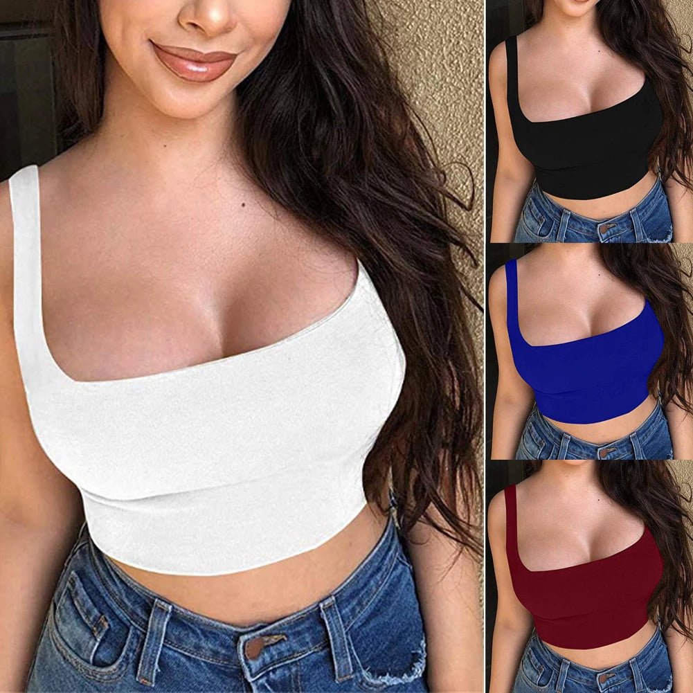 Women Tanks Vest Crop Tops Summer Sleeveless Slash Neck Tanks For Women Solid White Red Strap Sports Tank Tops Lady - MAGUSTA BEAUTY