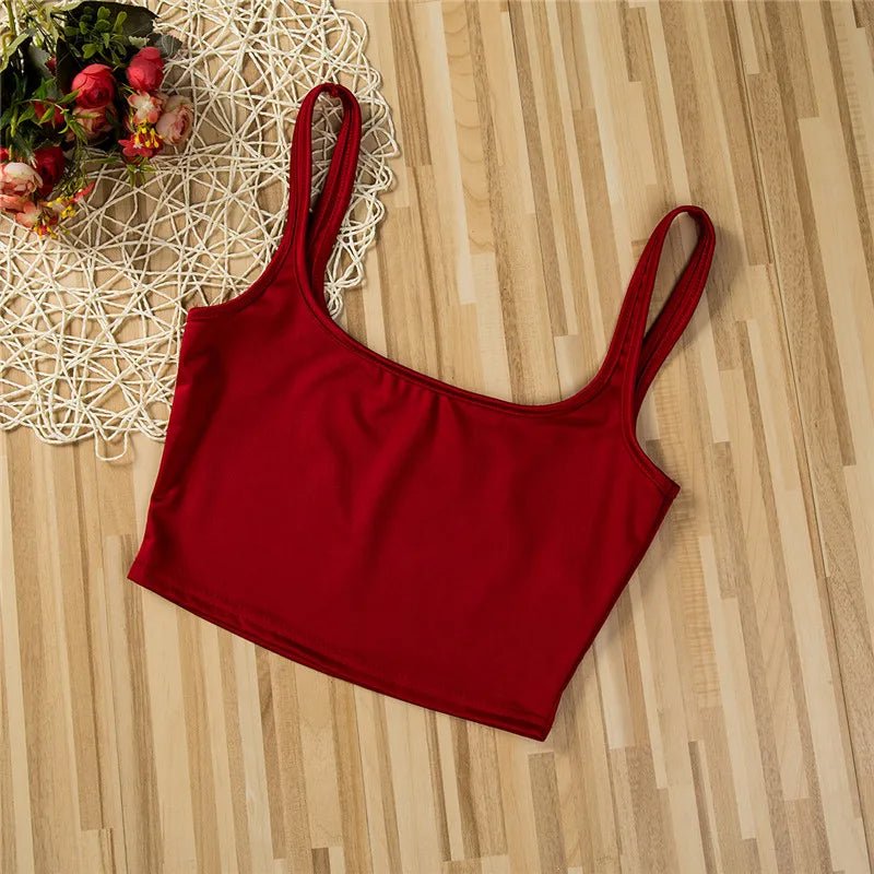 Women Tanks Vest Crop Tops Summer Sleeveless Slash Neck Tanks For Women Solid White Red Strap Sports Tank Tops Lady - MAGUSTA BEAUTY
