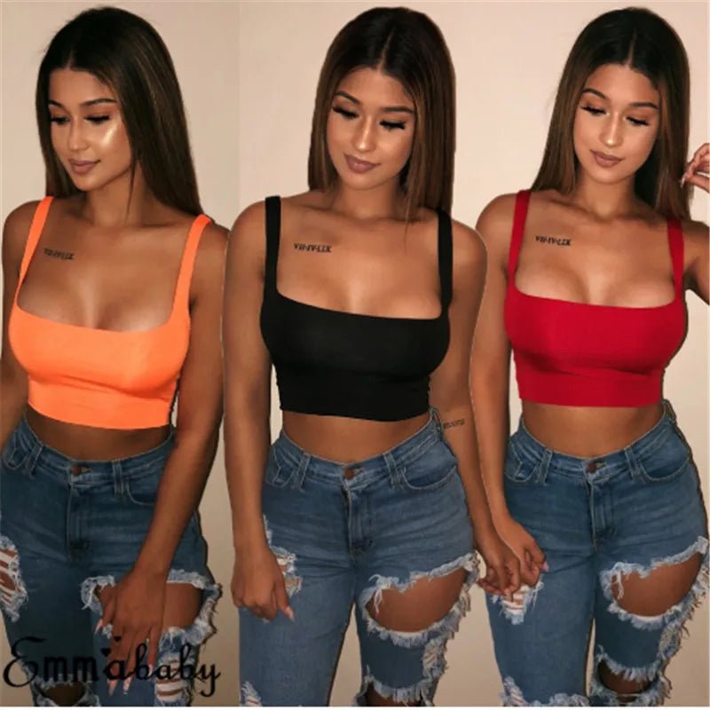 Women Tanks Vest Crop Tops Summer Sleeveless Slash Neck Tanks For Women Solid White Red Strap Sports Tank Tops Lady - MAGUSTA BEAUTY