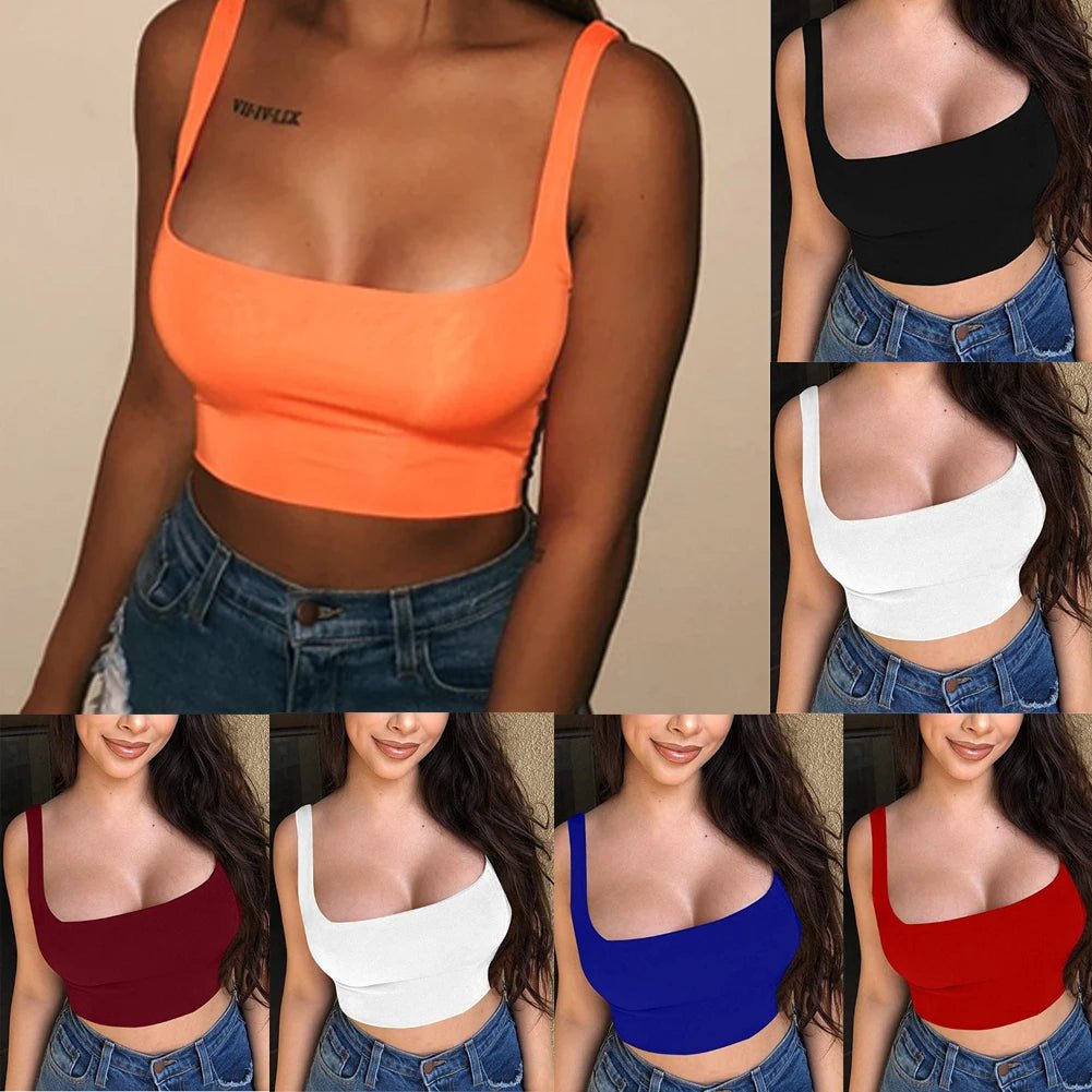Women Tanks Vest Crop Tops Summer Sleeveless Slash Neck Tanks For Women Solid White Red Strap Sports Tank Tops Lady - MAGUSTA BEAUTY
