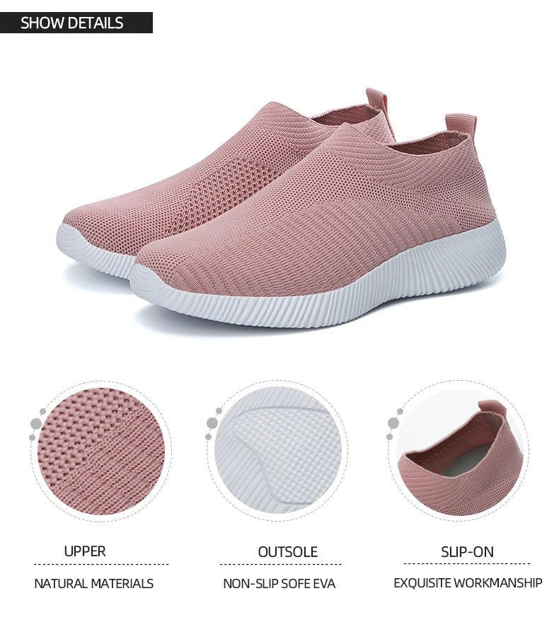 Women Vulcanized Shoes High Quality Women Sneakers Slip On Flats Shoes Women Loafers Plus Size 42 Walking Flat - MAGUSTA BEAUTY