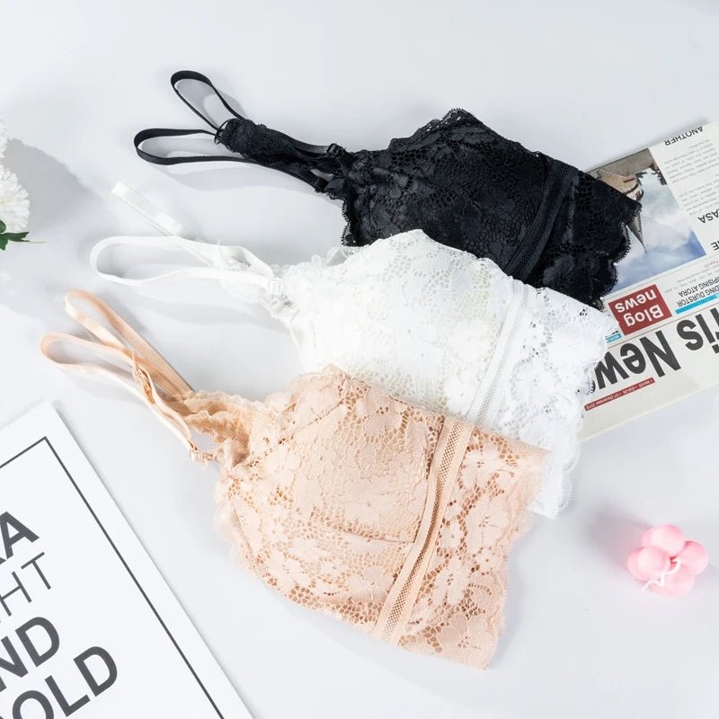 Women White Crop Tops Lace Print Camisole Sexy Hollow Backless Bra Removable Chest Pad Bralette Solid Beauty Back Tank Top - MAGUSTA BEAUTY