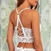 Women White Crop Tops Lace Print Camisole Sexy Hollow Backless Bra Removable Chest Pad Bralette Solid Beauty Back Tank Top - MAGUSTA BEAUTY
