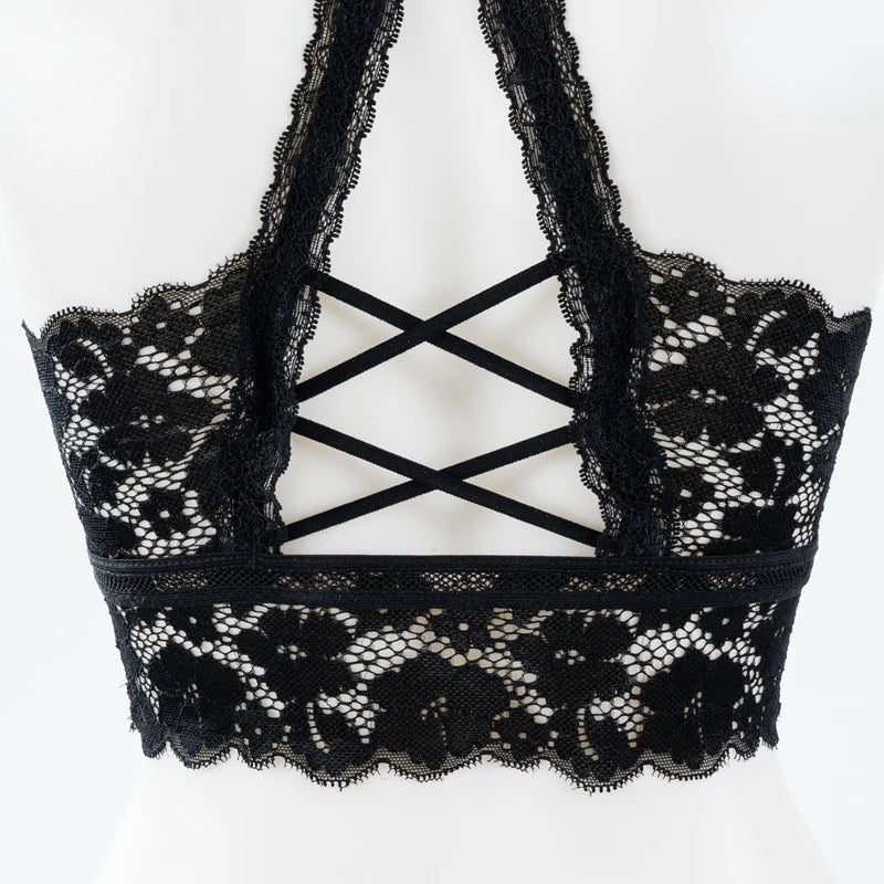 Women White Crop Tops Lace Print Camisole Sexy Hollow Backless Bra Removable Chest Pad Bralette Solid Beauty Back Tank Top - MAGUSTA BEAUTY