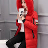 Women Winter Fur Collar Hooded Parka Fashion Letter Patch Zipper Pockets Design Long Jacket Elegant Slim Warm Thick Female Coats - MAGUSTA BEAUTY